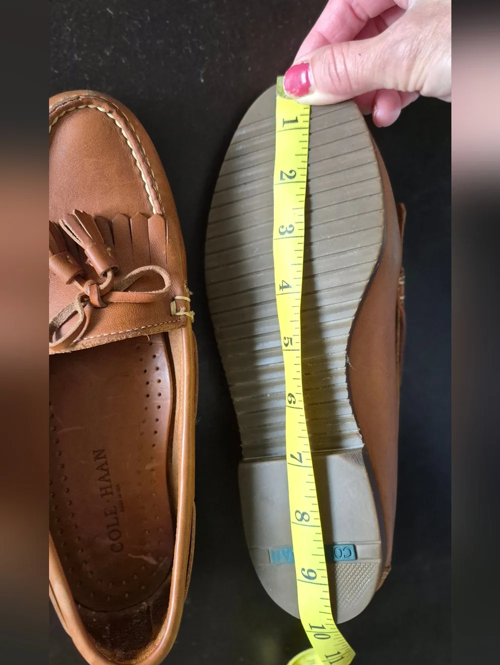 COLE HAAN LADIES VTG Cognac Brown Shall Bow Tie oak leather tassel mock loafers